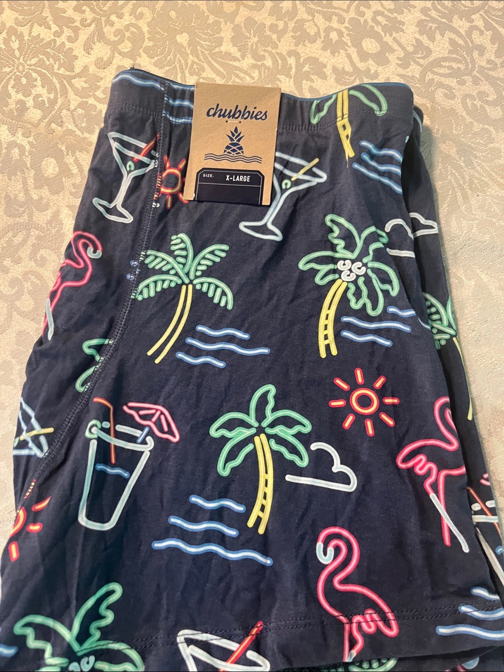 chubbies Black Shorts with Neon Palm & Flamingo Print